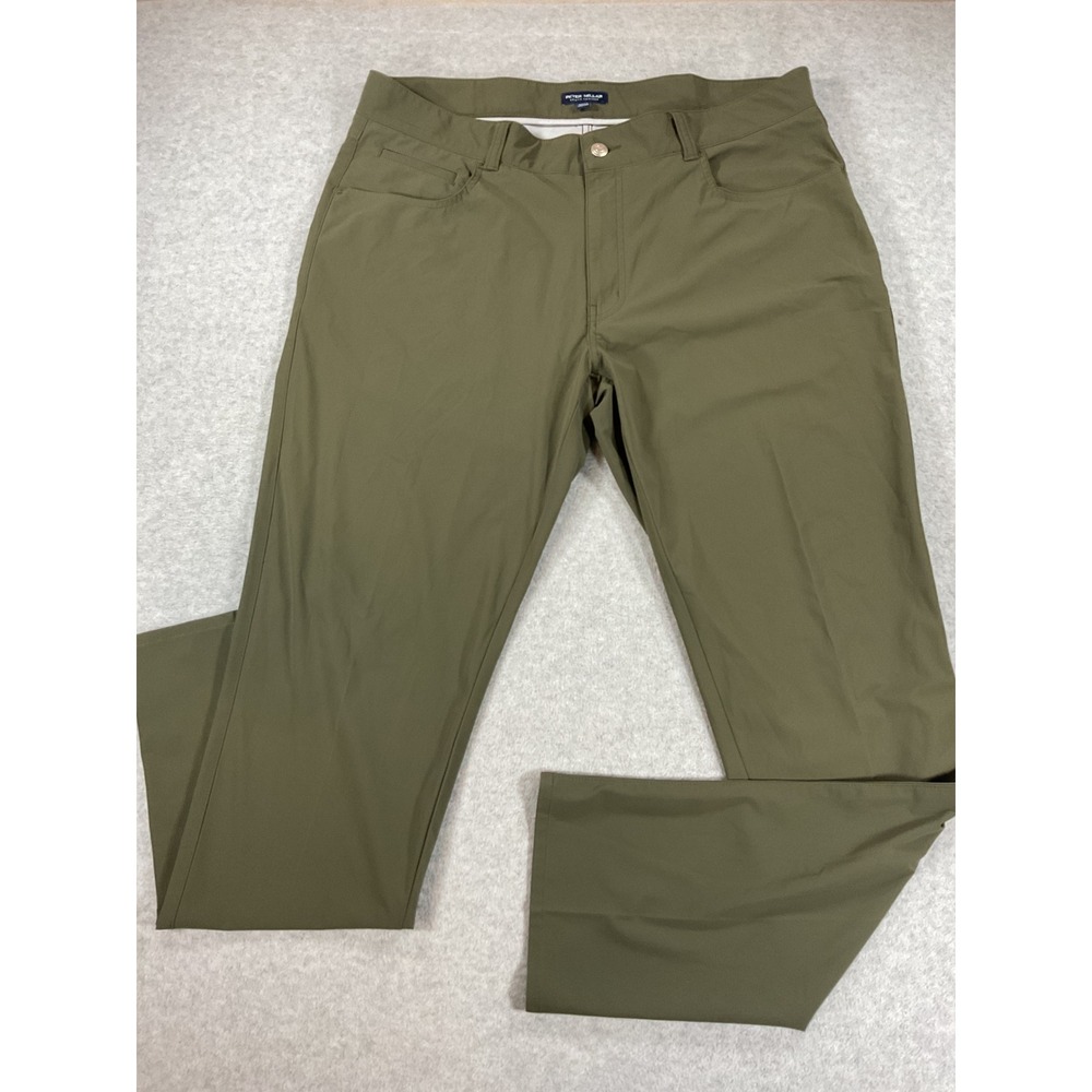 Peter Millar Crown Crafted Mens Perform Pants Olive Green 38x32 Golf Pants 2814